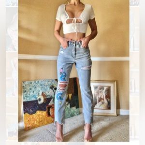 90’s high waist denim jeans with embroidery USA 4